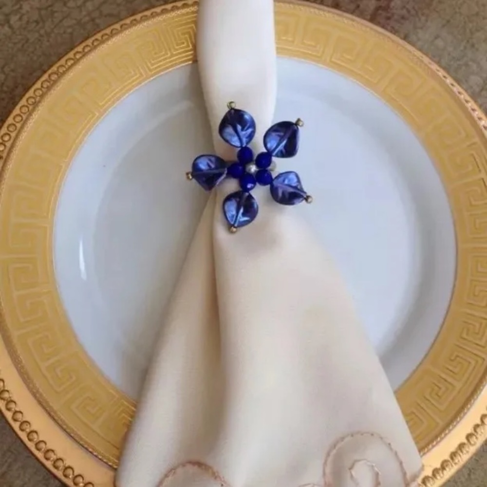 New set of 10 handmade beaded floral napkin holders napkin rings